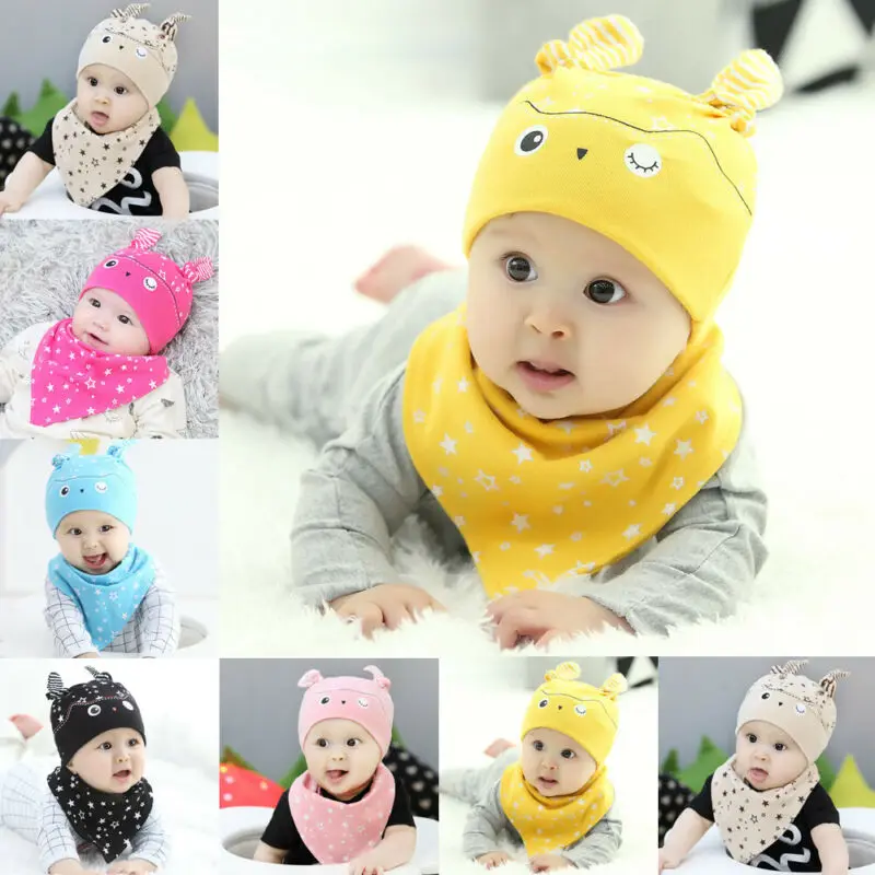 Шапка и слюнявчик детские для мальчиков девочек зимние теплые треугольный