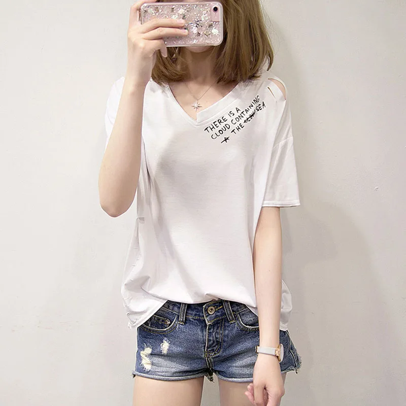 Женская футболка с дырками женская летняя одежда в Корейском стиле хлопковые