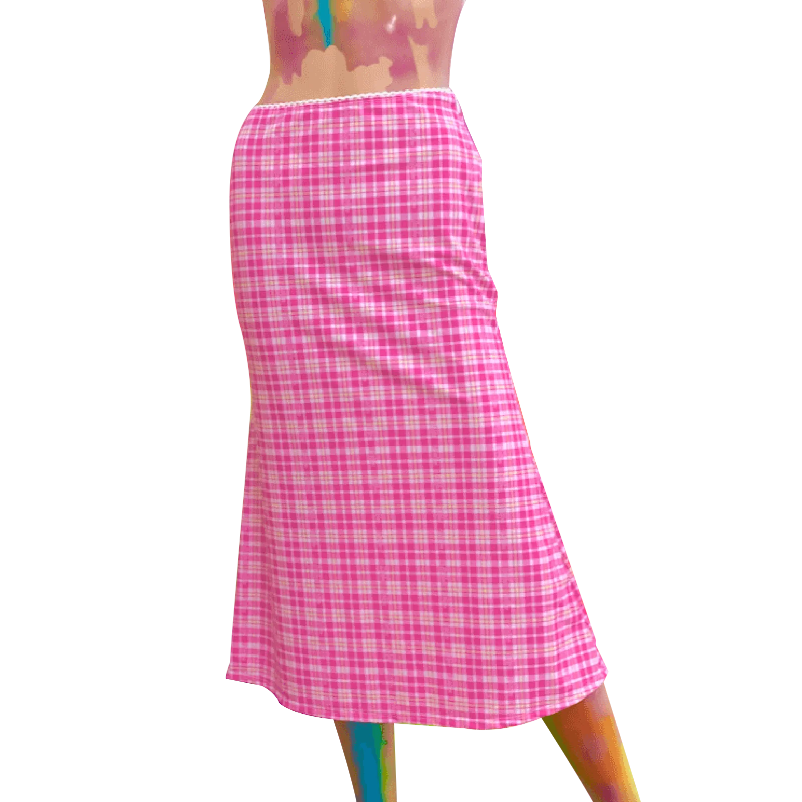 

Women's Bodycon Midi Skirts, Trendy Plaid Print High Waist Knee Length Stretch Beach Skirt