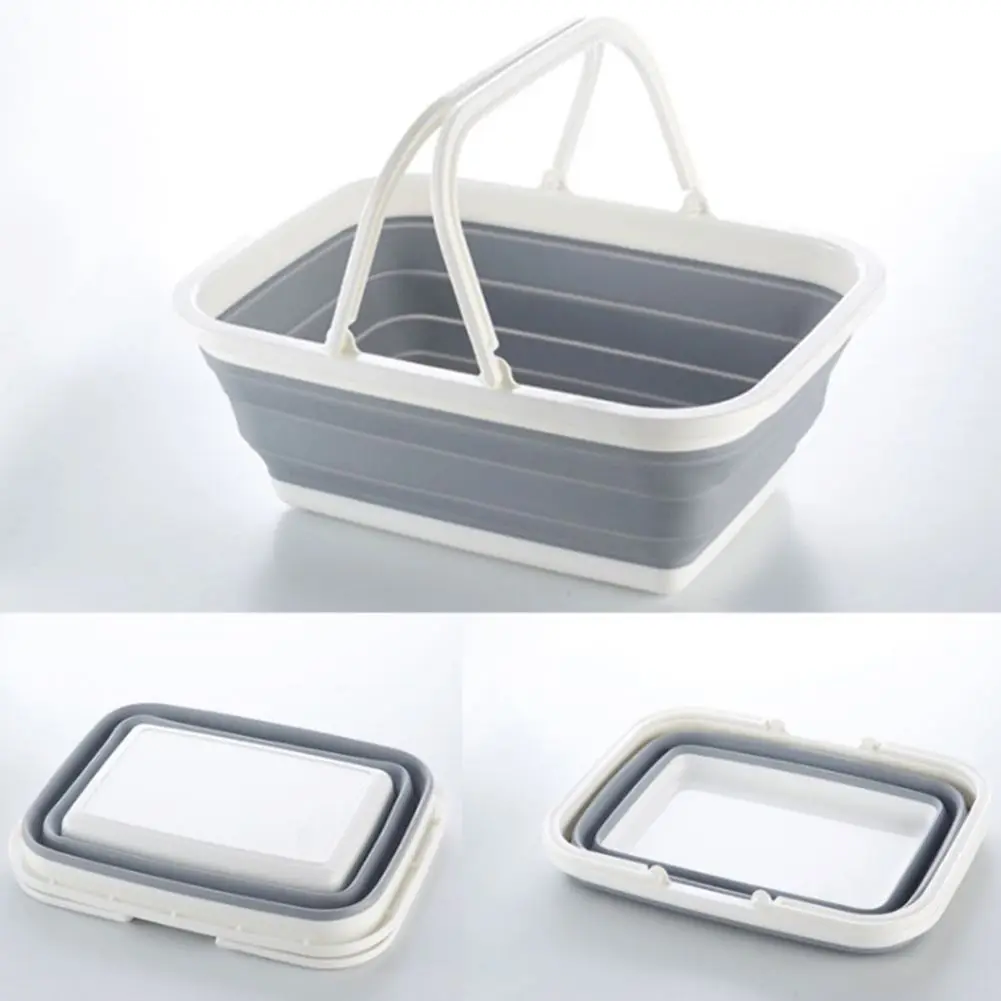 Portable Folding Plastic Square Bucket Vegetable Fruits Washing Basket Water Storage Basin Kitchen Organizer Tools