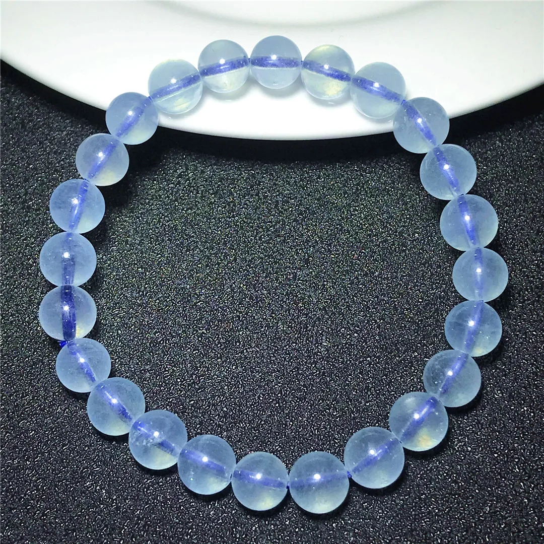 

7mm Natural Ocean Blue Aquamarine Bracelet Jewelry For Women Lady Men Luck Gift Stone Round Beads Crystal Gemstone Strands AAAAA