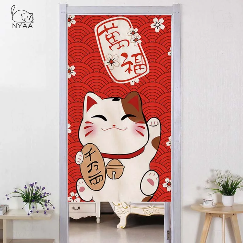 

Japanese Cotton Linen Door Curtain Cartoon Pattern Door Curtain Room Shade Kitchen Door Decoration