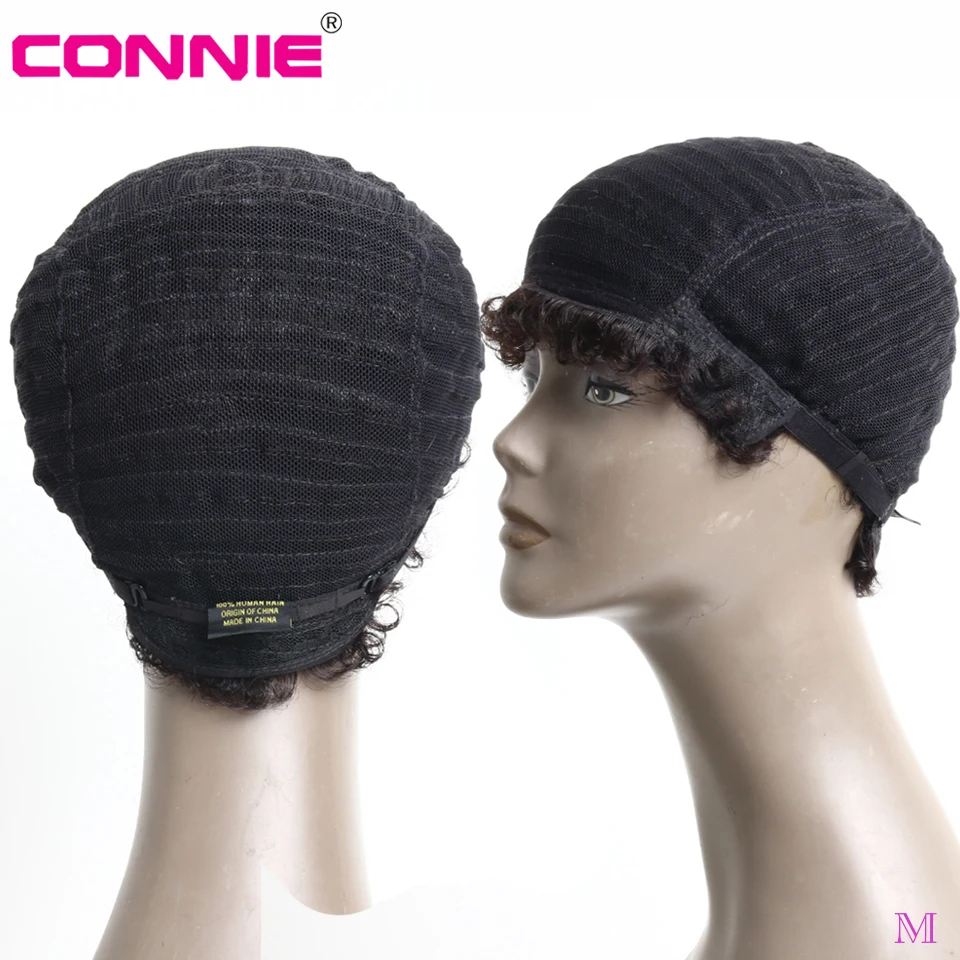 Полностью машинная Короткие вьющиеся афро человеческие волосы парики 150%