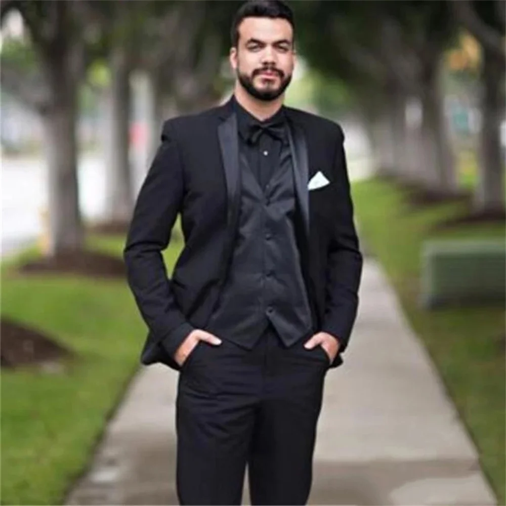 

Новинка 2021, высококачественный индивидуальный черный мужской костюм для свадебной вечеринки с вырезом на воротнике, Свадебный облегающий ...