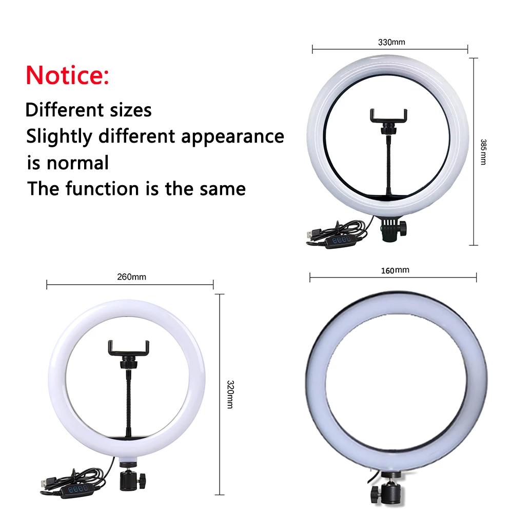 Dimmable LED Selfie Ring Light with Tripod Stand USB Lamp Big Photography Ringlight for Phone Photo Studio | Электроника