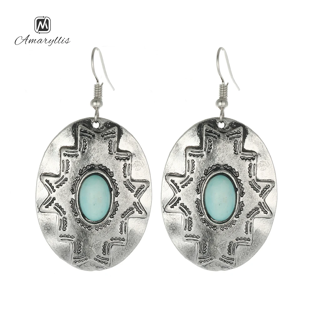Женские винтажные серьги подвески amaiyllissa с бирюзой этнический камень свисающие