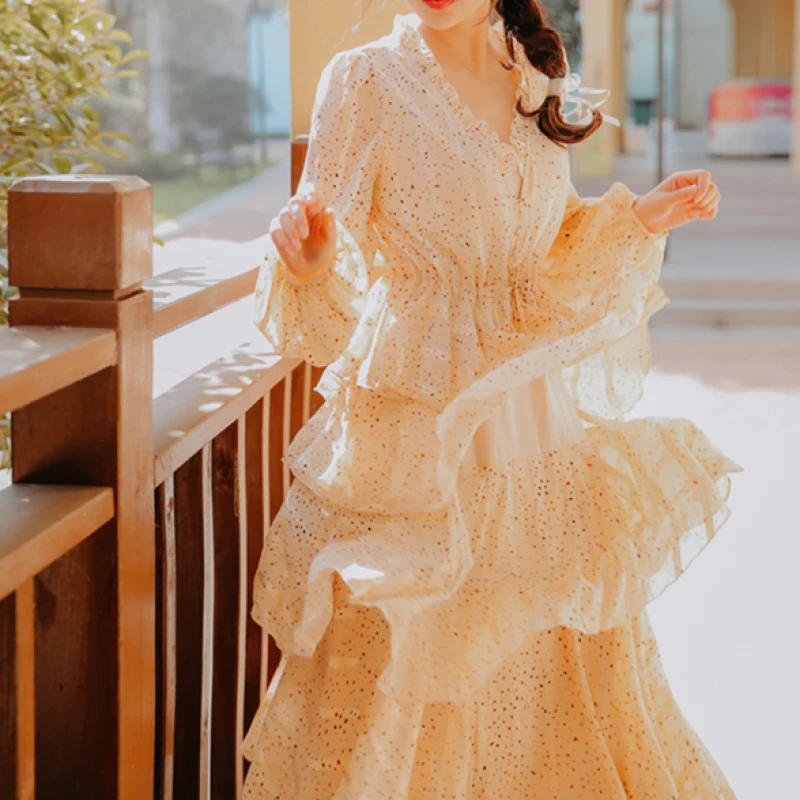 

Женское винтажное платье-трапеция в горошек, с длинным рукавом