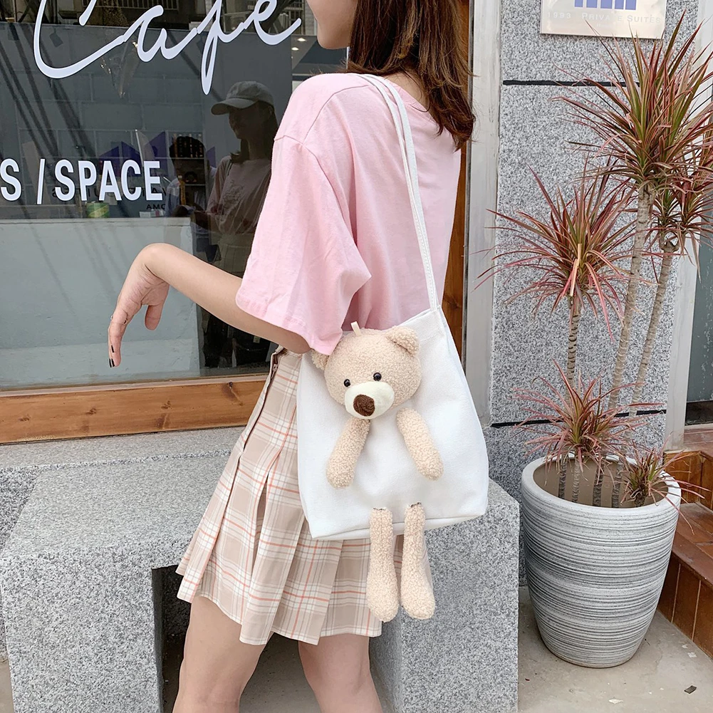 Холщовая женская сумка с милым мультяшным медведем дамские сумочки на плечо