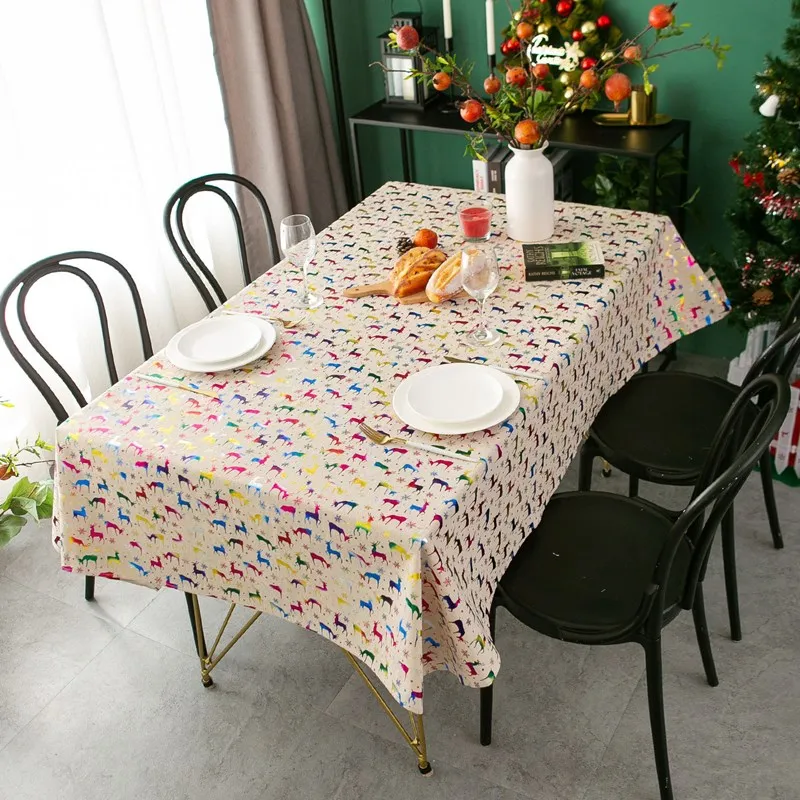 

Modern Bronzing Tablecloth Cotton Fabric Printed Rectangular Simple Banquet Decoration Cover Towel Party Knitted Christmas
