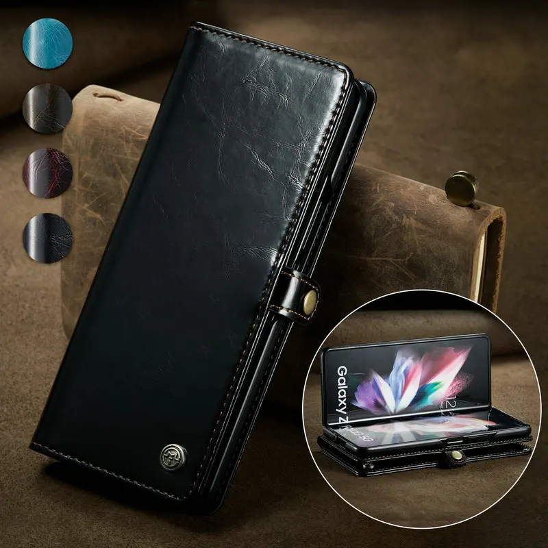 CaseMe Retro Leather Z Fold 3 Wallet Case For Samsung Z Fold 3 Card Slots Phone Case For Samsung Z Fold3 5G Stand Wallet Cover