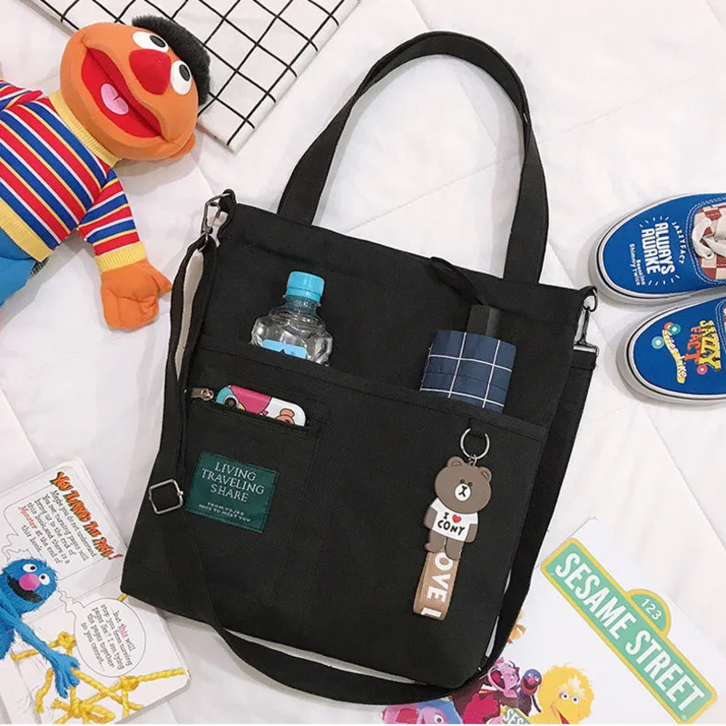 

Canvas Bag Female Student Messenger Versatile Single Shoulder Bag Large Capacity Handbag Portable And Versatile School Bag