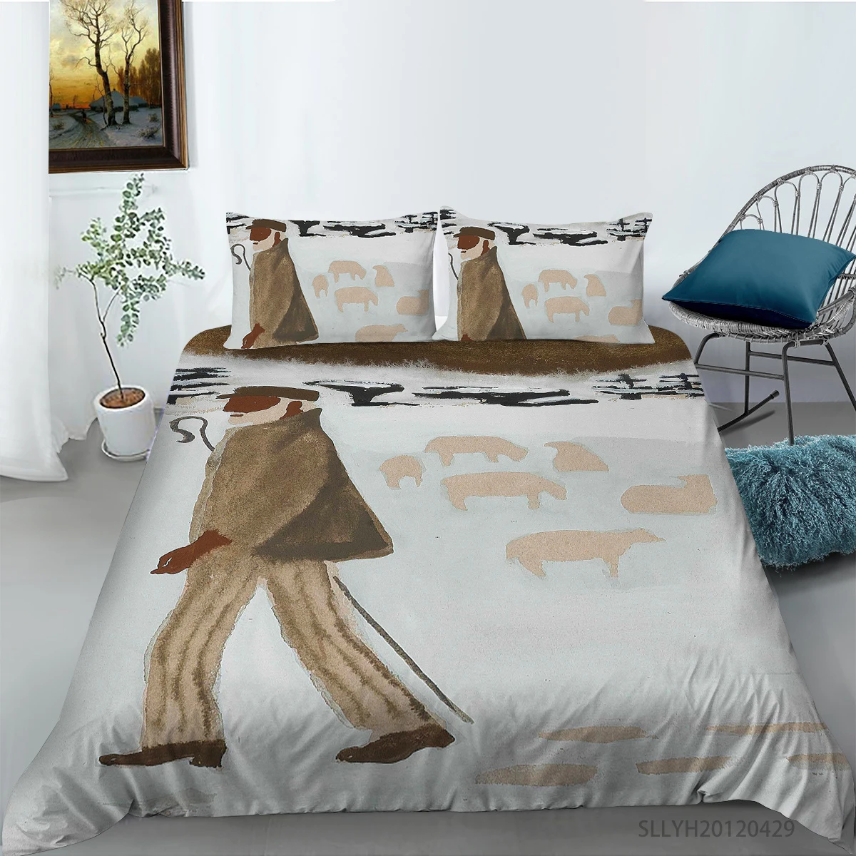 Комплект постельного белья с разноцветным рисунком маслом пододеяльник