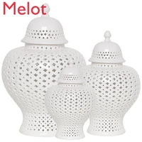 european fashion simple white hollow out ceramic pot decoration modern luxury home creative decoration living room furnishings
