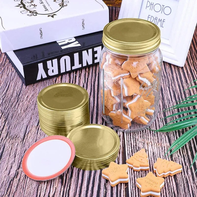 

10Set 70mm Canning Lids Split-Type Lids Reusable Leak Proof Storage Solid Caps Metal Canning Lids Leak Proof ,Gold