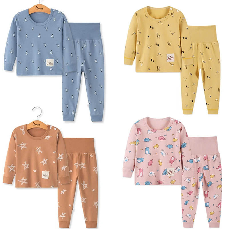 Детский Пижамный комплект для мальчиков и девочек 100% хлопок 2 шт. топ с мультяшным