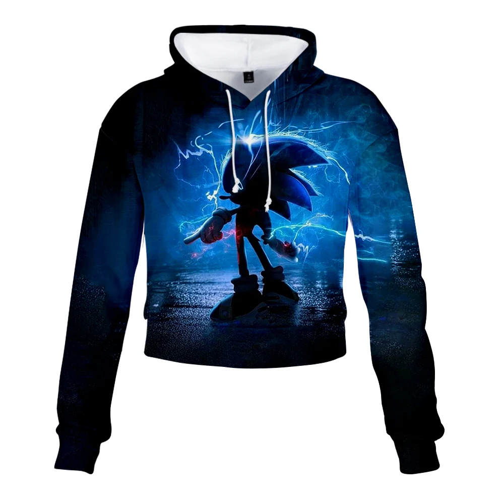 Женский короткий топ с длинным рукавом и принтом Sonic свитшот Повседневный