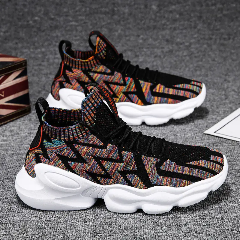 

2021 summer new high-top casual shoes male Korean trend students fly woven socks and shoes breathable sports shoes male