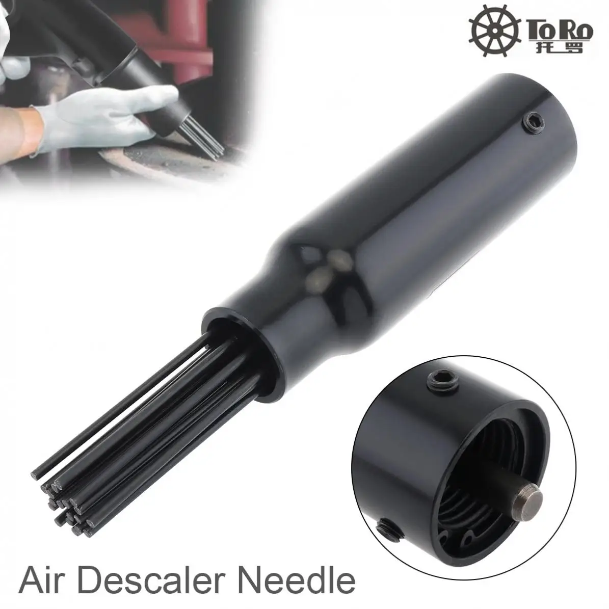

TR-9190 Black Pneumatic Needle Bundle Deruster Head Pneumatic Tool Accessories with 19 Needle for Rust Removal Welding Slag