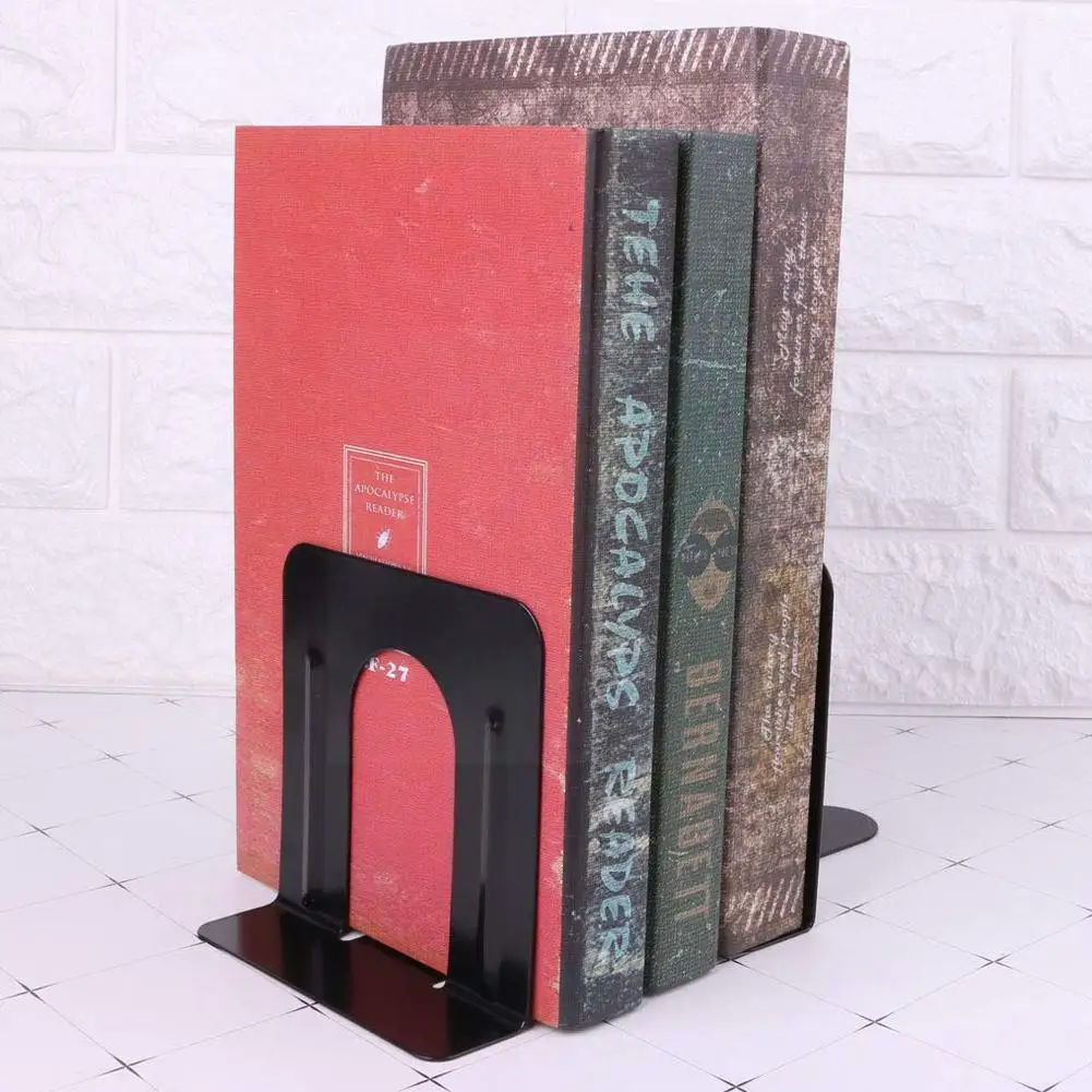 

1 Pair Metal Bookends Desktop Storage Tools Book Metal Holder Support Bookends Desk Stands For Books Holder Non Skid For Bo E0A9