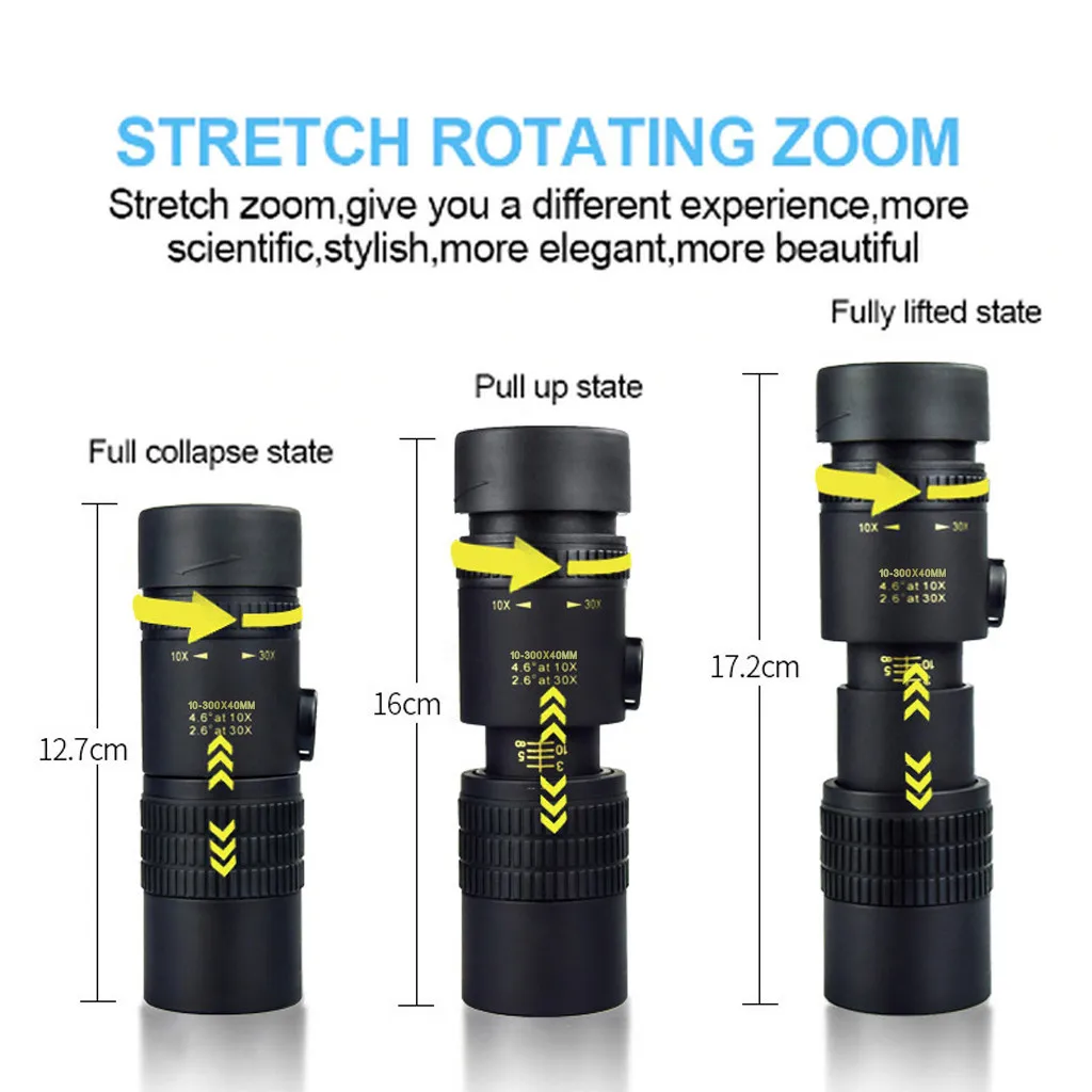 

2021 Newest High Clarity Telescope Outdoor Hunting Telescopes 4K 10-300x40MM Super Telephoto Zoom Monocular Telescope Portable