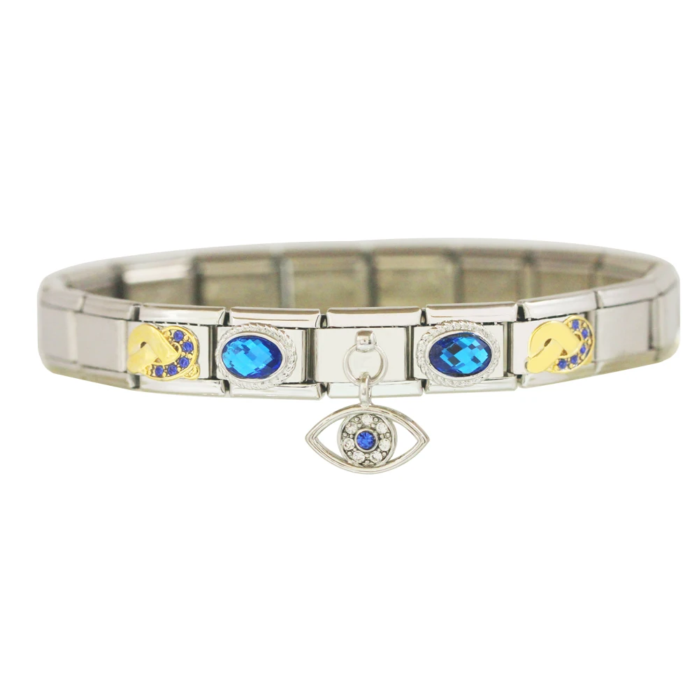 

Stainless Steel Composable links Classic 9mm Women blue crystal stone eye Italian charm link bracelet fit Zoppini Nomiation