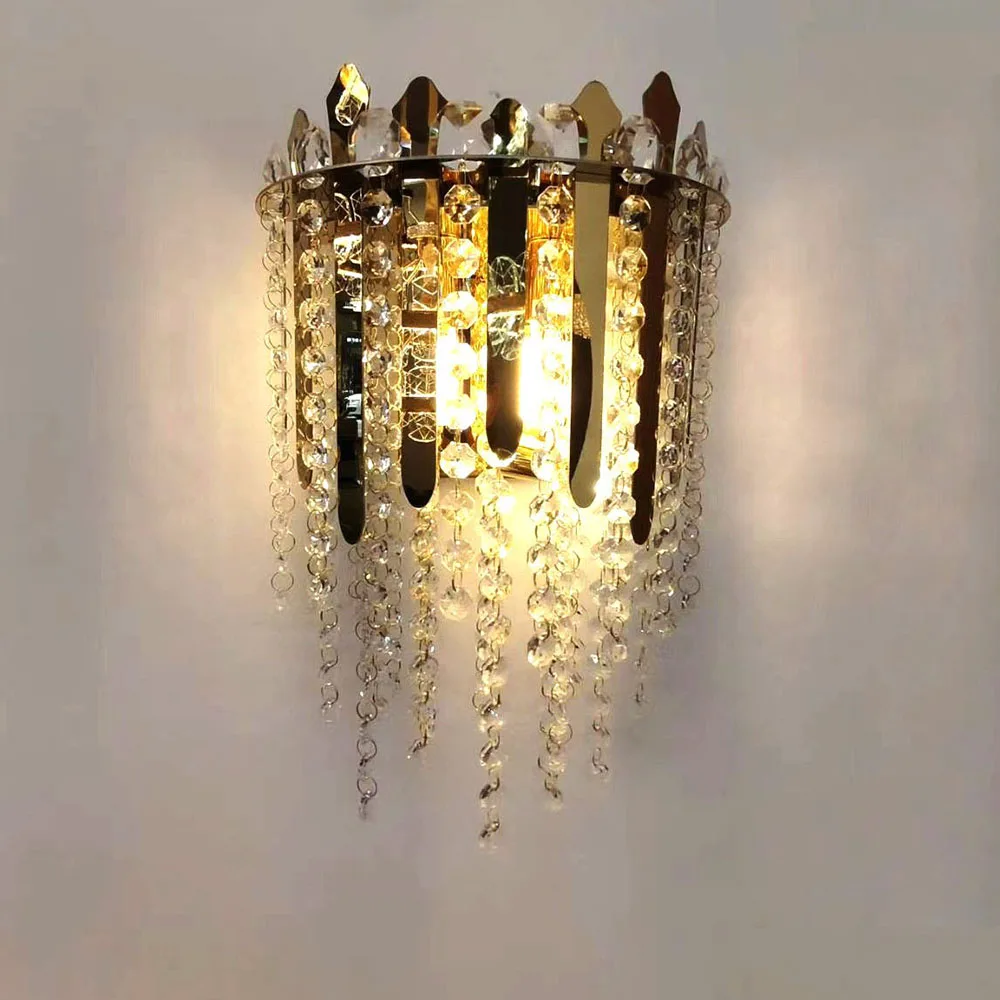 

3 Light Gold Postmodern Luxury K9 Crystal Wall Light with Crystal Shade Sconce Bedroom Bedside Wall Lamps Hotel Restaurant Aisle