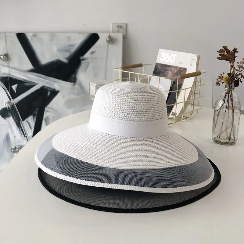 

Summer Straw Hat Women Wide Brim Beach Sun Hats Straw Jazz Sunshade Panama Fedora Gangster Hat Cap 2021
