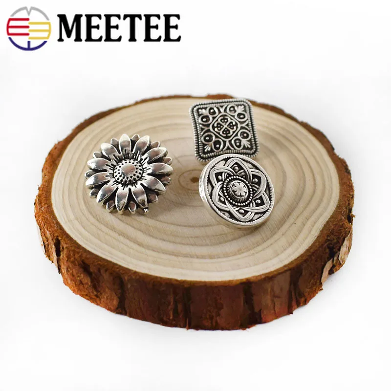 50 шт. Ретро цветок металлические пуговицы Античный Серебряная кнопка для джинсов