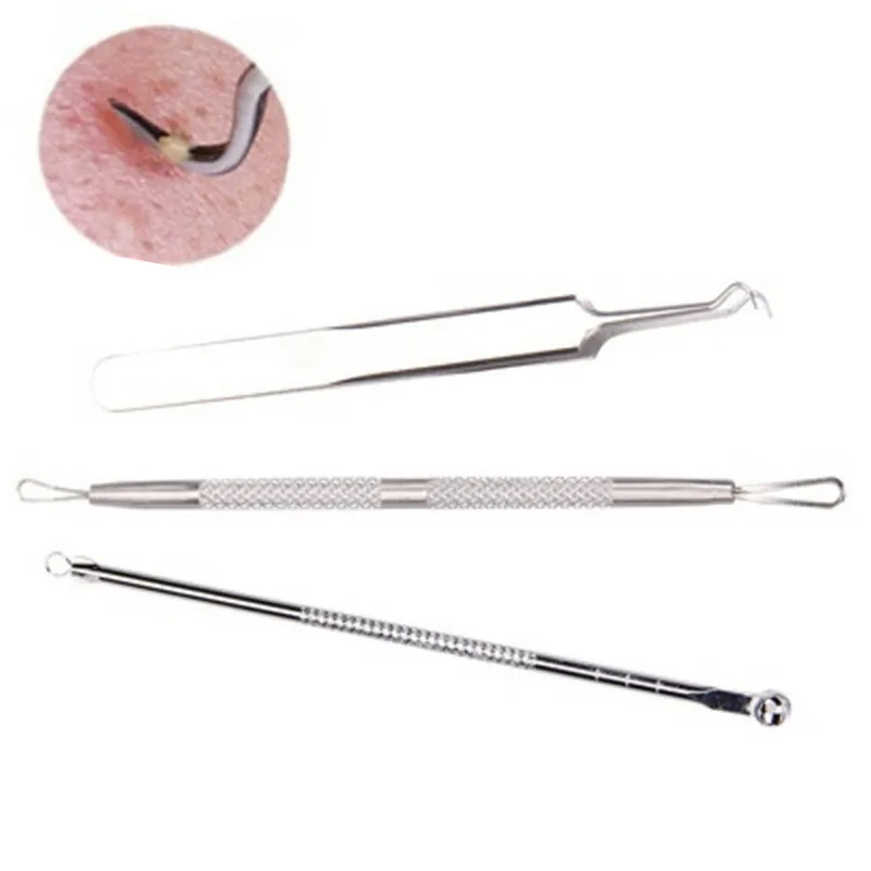 

3PCS Blackhead Acne Pimple Blemish Extractor Remover Clip Needle Curved Tweezers Tools Hot Sale professional Stainless steel