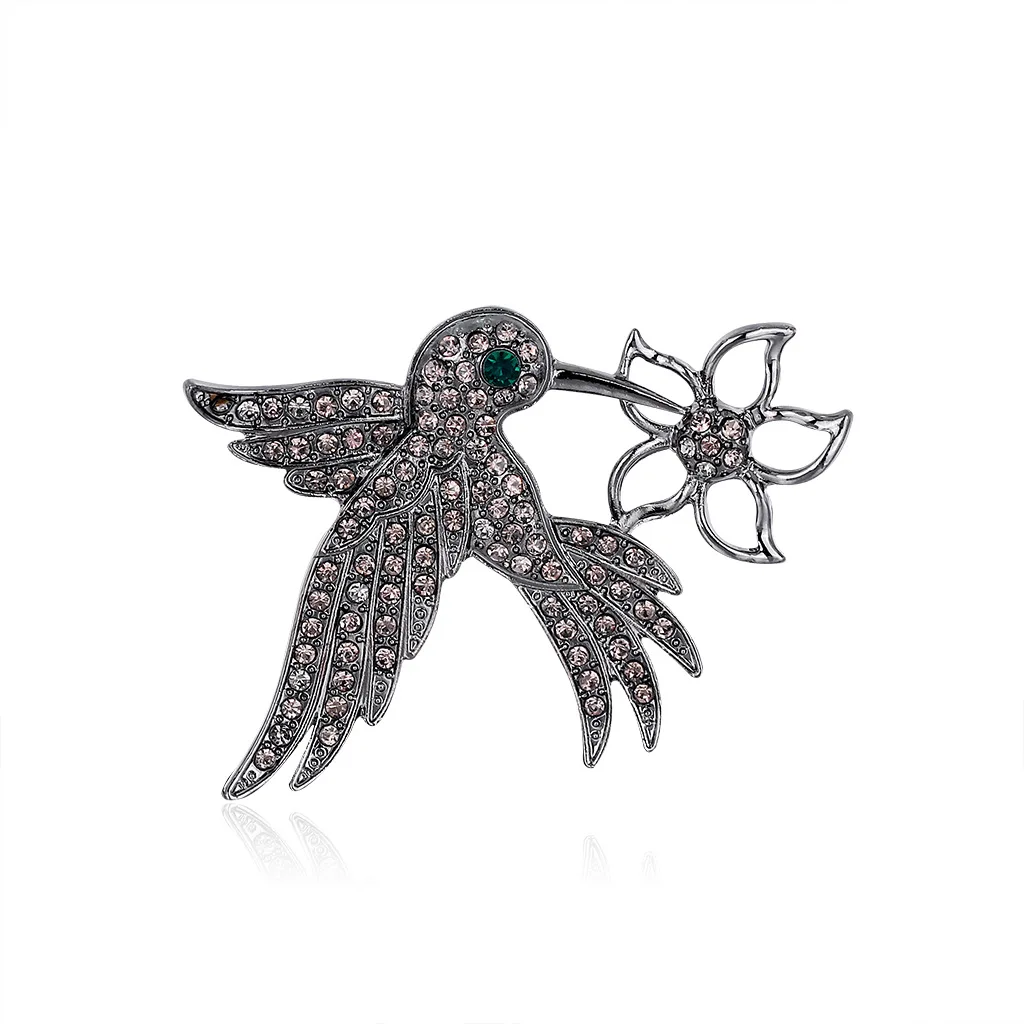 

Gaku new European and American fashion retro temperament alloy black bird brooch with diamonds personality jewelry women