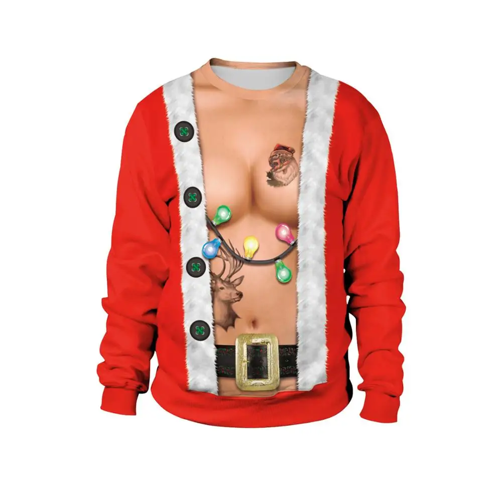 2019 Christmas Clothing Adult Sexy Bare Chest Rave Party Costume Fashion Loose Holiday Long-Sleeved Couple Festival Sweater 1178 |