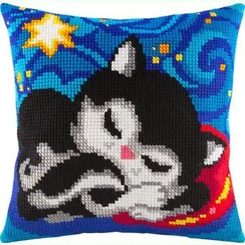 

Latch Hook Cushion Yarn for Cushion Cover Blue Cat Pillow Case Home Decorative Sofa Cushion Printed Canvas Pillow