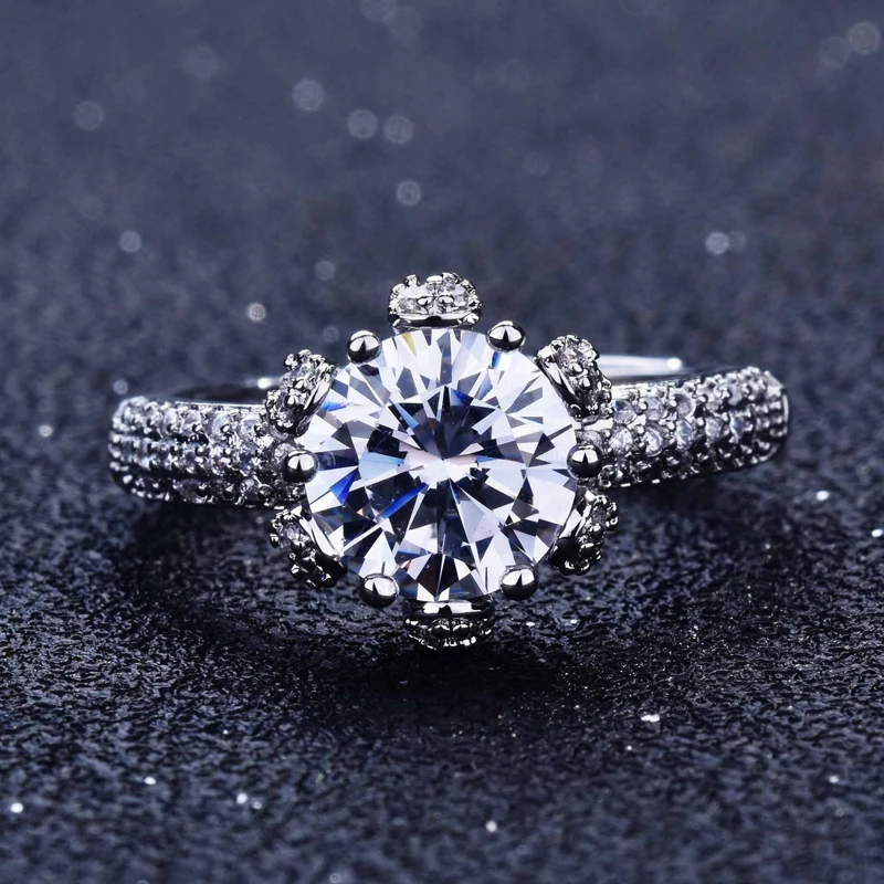 

Fashion Flower Rings 925 Sterling Silver Fine Jewelry Inlay Dazzling Moissanite Women's Wedding / Engagement Ring Statement Gift