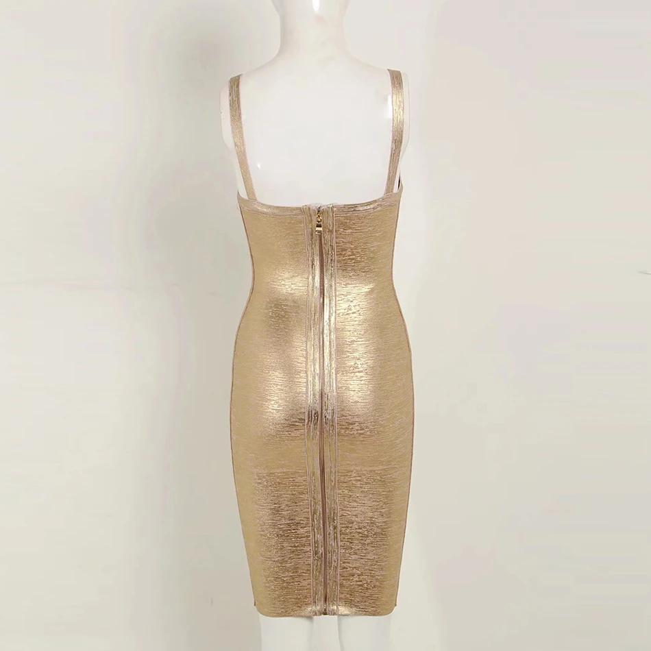 Новое летнее Золотое Платье-бандаж бодикон Vestidos спагетти знаменитостей подиумное платье сексуальные Клубные костюмы вечерние платья