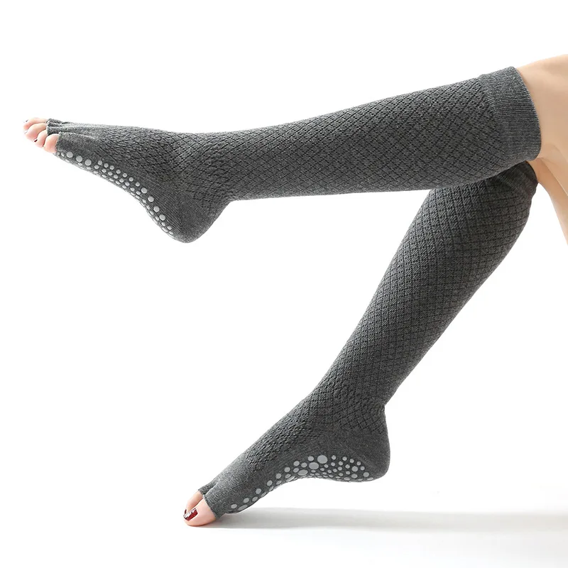 

Custom Logo Socks Women Girls Funny Anti-Slip Five Fingers Open Toes Over The Knee Yoga Sport Dance Socks Drop Shipping Socks