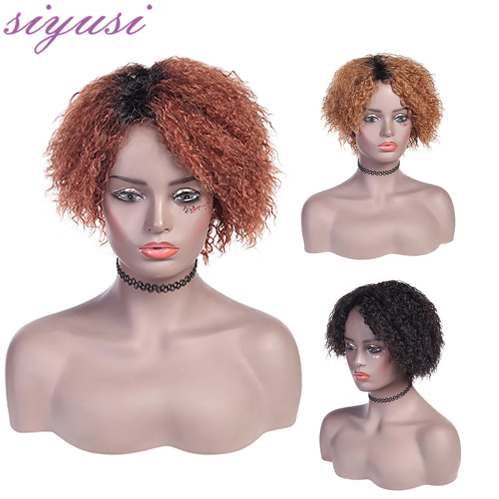 

Afro Kinky Curly Human Hair Wigs For Women Ombre Short Curly Hair Wig Brazilian Remy Full Machine Made Wigs With Bangs Curls Bob