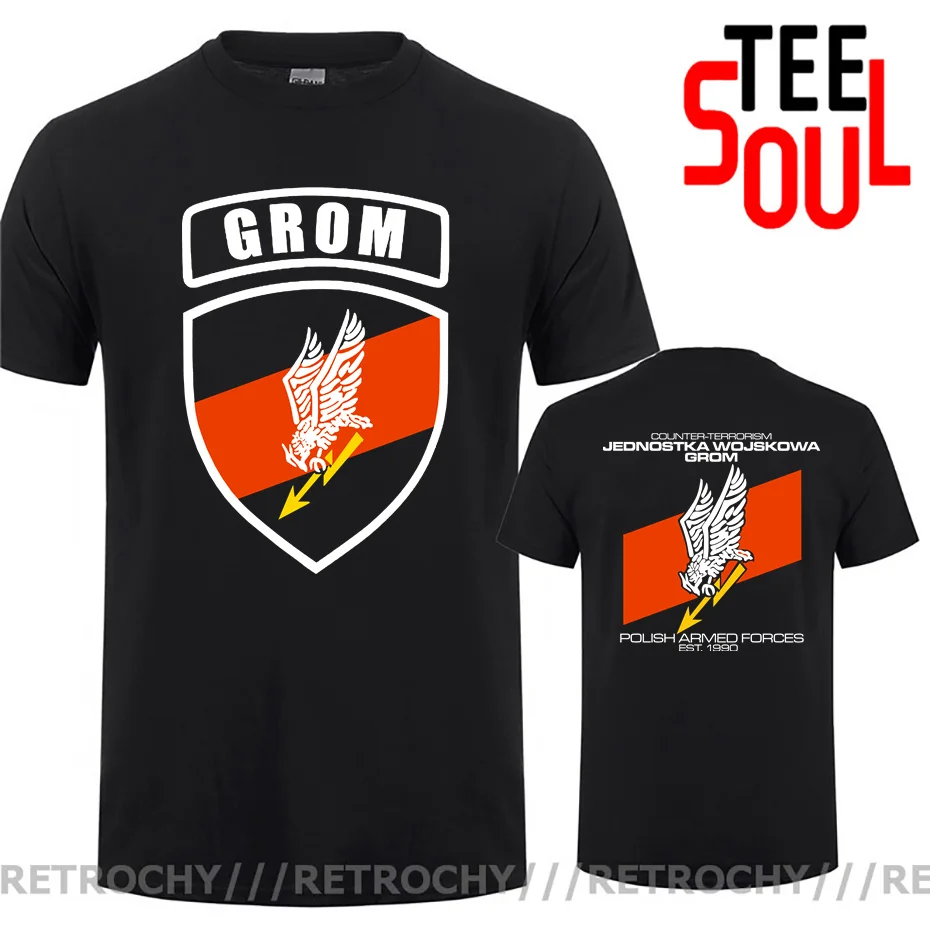 

New Summer T shirts Men JW GROM Poland Royal Netherlands PAKISTAN Special Force Unit Army Counter Terrorist Black T Shirt Brand