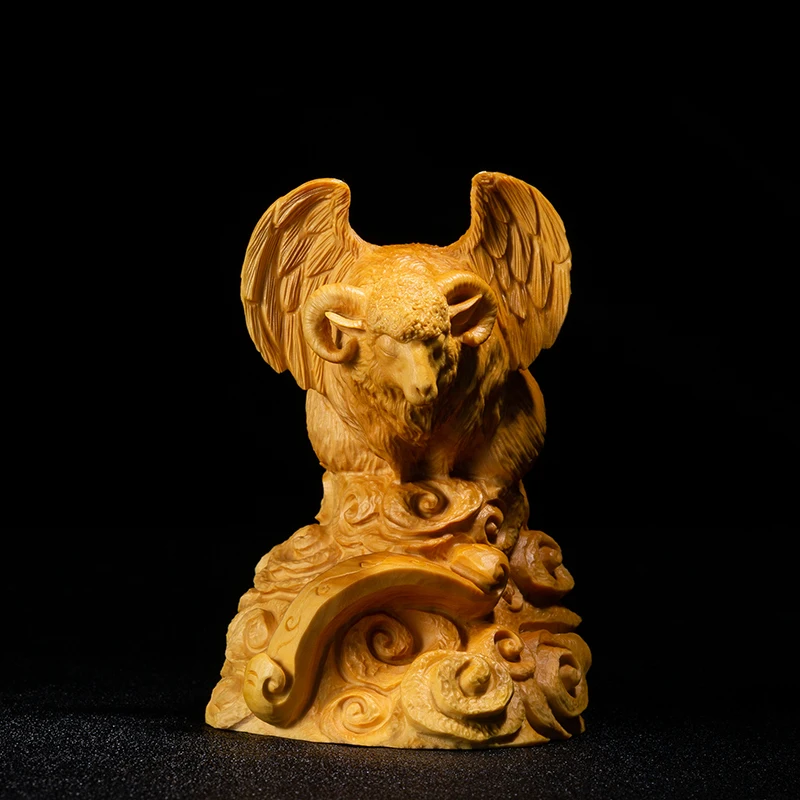 10 см мифический Ангел овечка с крыльями коллекция удачи деревянная статуя