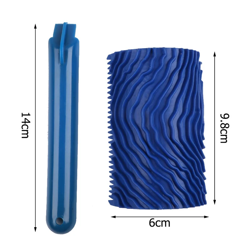 Blue Wood Grain Tool with Rubber Handle Graining Empaistic Stamp Pattern for Wall Painting DIY Decoration Paint Roller | Инструменты