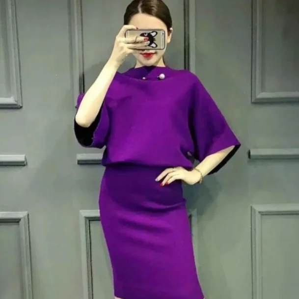 Женский трикотажный костюм с юбкой и топом Осень зима 2020 Трикотажный длинным