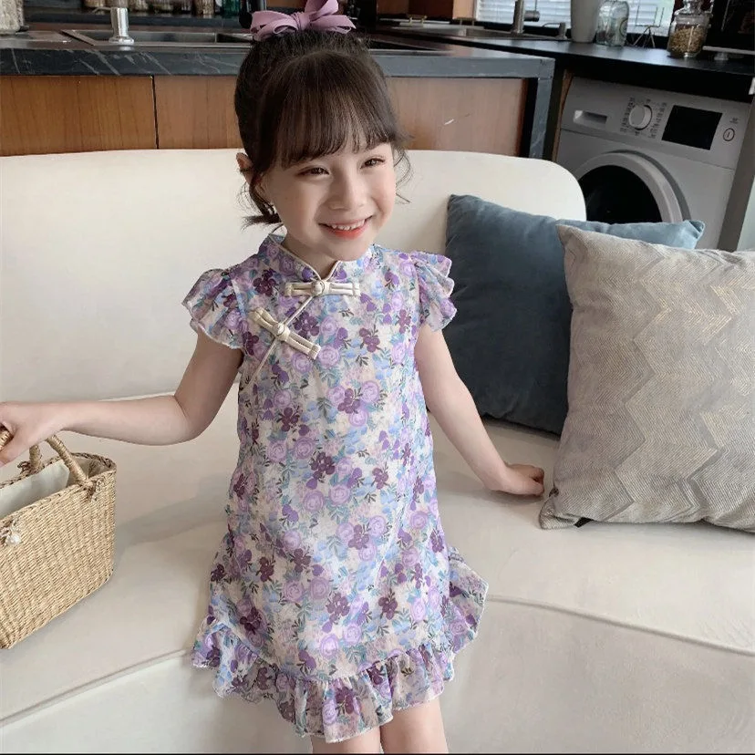 Лето 2022 детское приталенное платье в китайском стиле одежда для подростков с