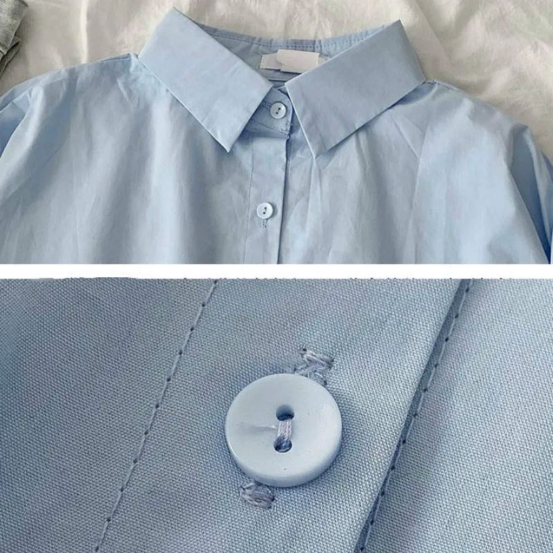 

Shirts Women Korean Style Pockets Simple Solid College Casual Trendy All Match Turn-down Collar Loose Female Elegant Spring Ins