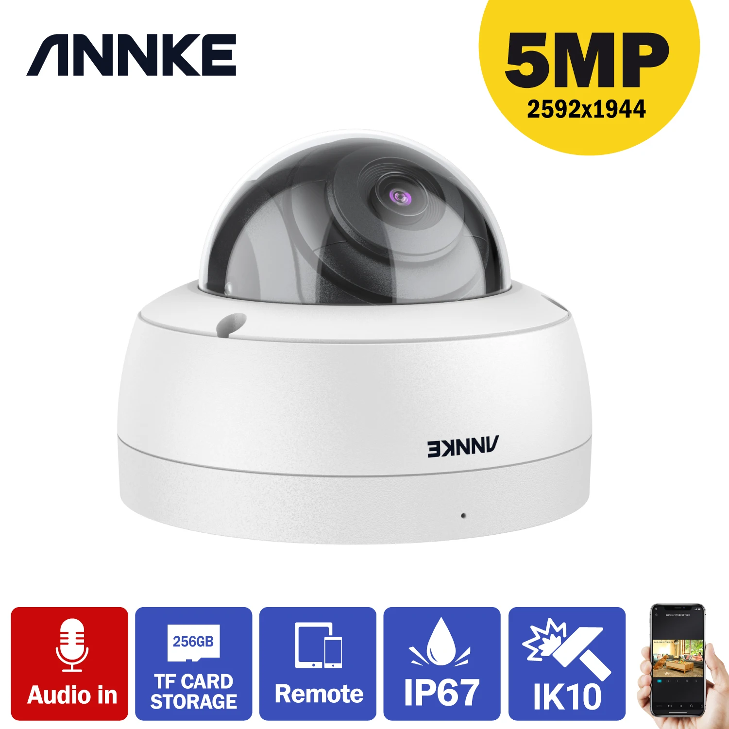 

ANNKE C500 5MP HD Security Surveillance System Camera Built-Mic Audio IP67 Recording Waterproof Full Color Camera Kit