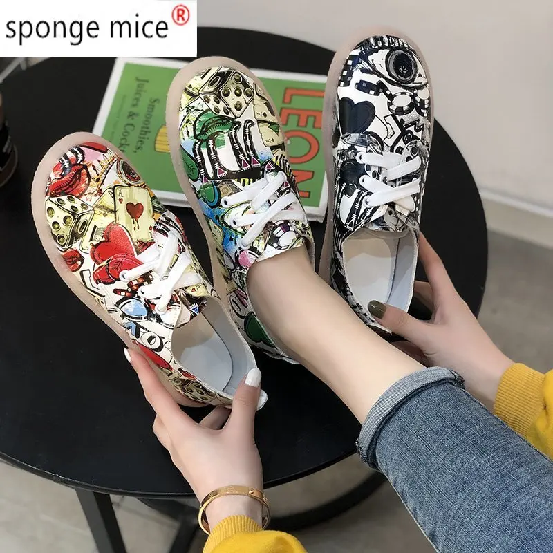 

Sneakers Women Spring Autumn Woman Casual Fashion Shoes Size 35-43 Graffiti Ladies Vulcanized Shoes White Sneakers Lover Shoes