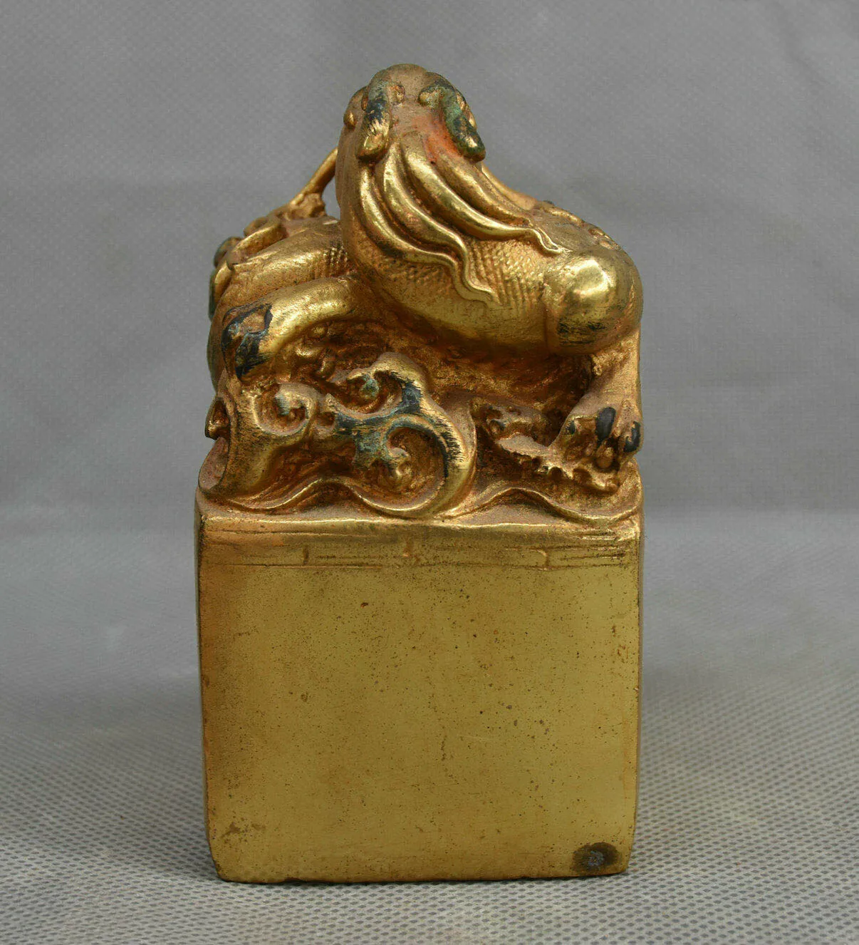 

wedding decoration Collect Chinese Dynasty Pure Bronze Gilt Dragon Beast Statue Seal Stamp Signet