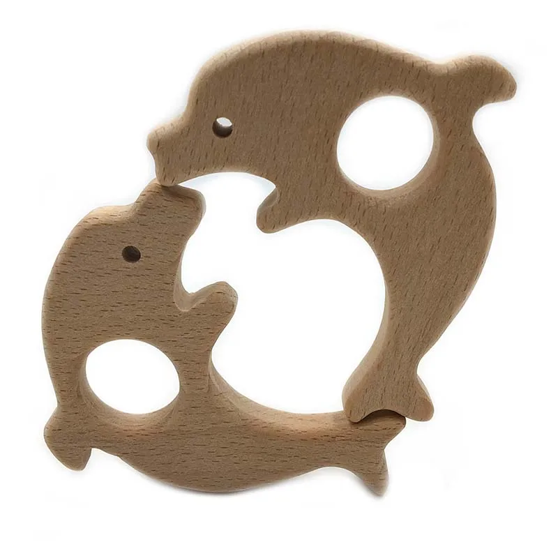 

Organic Beech Wooden Dolphin Natural Handmade Wooden Teether DIY Wood Personalized Pendent Eco-Friendly Safe Baby Teether Toys