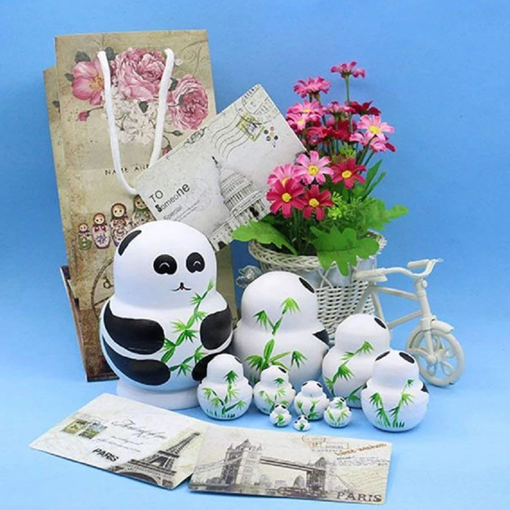 10 шт./компл. деревянные панды животные русские гнездовые куклы игрушка ручной