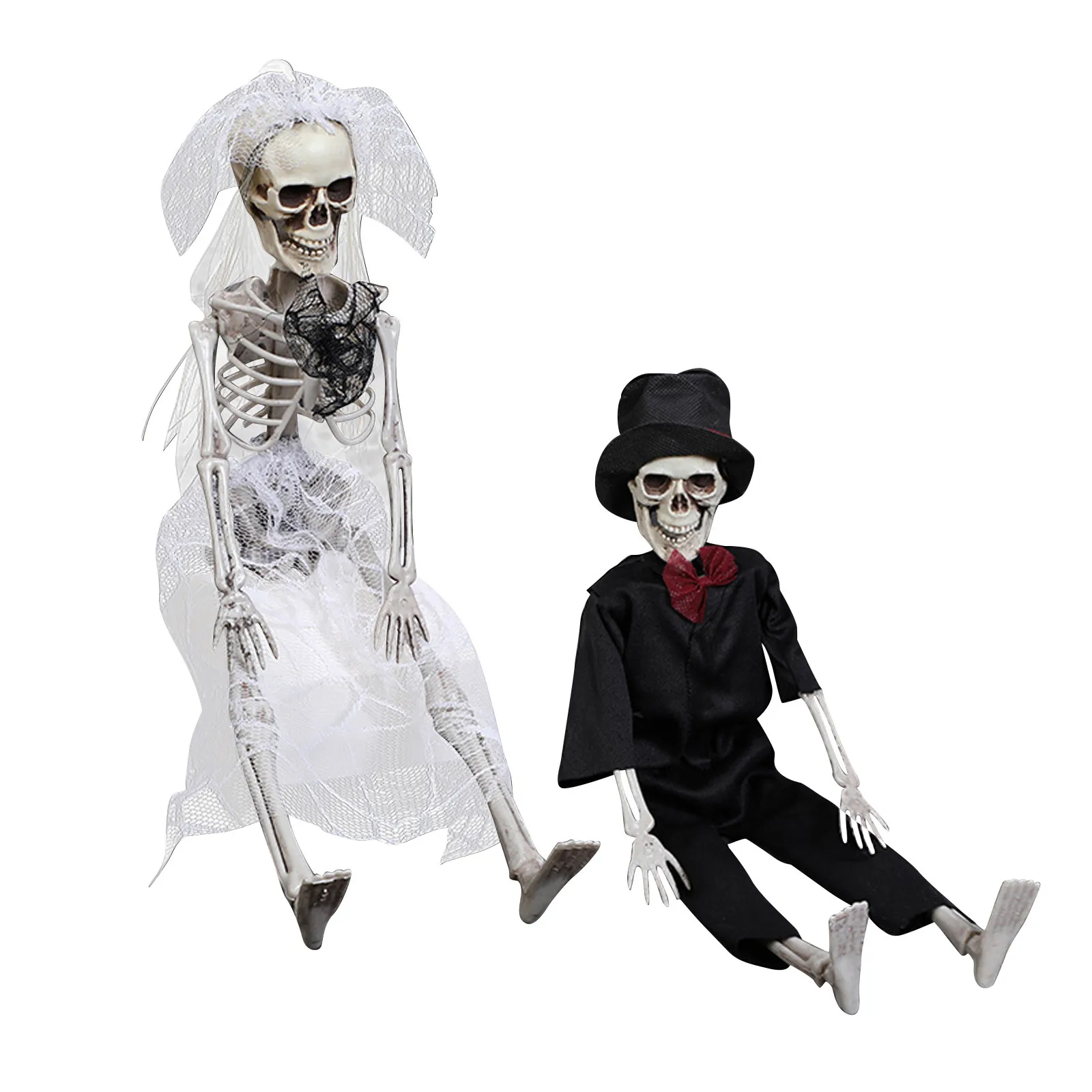 

COMPUDA Halloween Party Skeletons Full Body Posable Joints Skeletons for Bride Groom 2ps