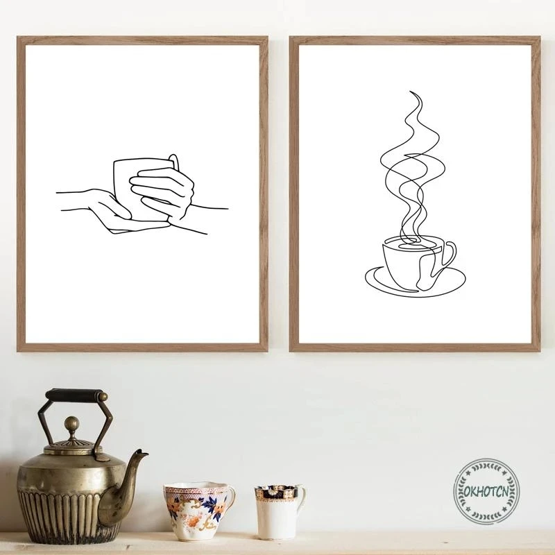 Абстрактная кофейная чашка рисунок руками холст живопись настенное искусство