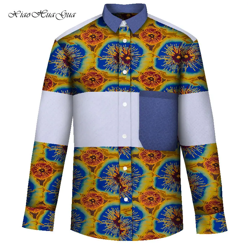 Африканская рубашка для мужчин Африканский принт лоскутные рубашки с длинным